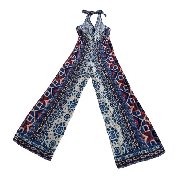 Flying Tomato Boho Print Halter Top Wide Leg Jumpsuit - Size Medium - Picture 3 of 12
